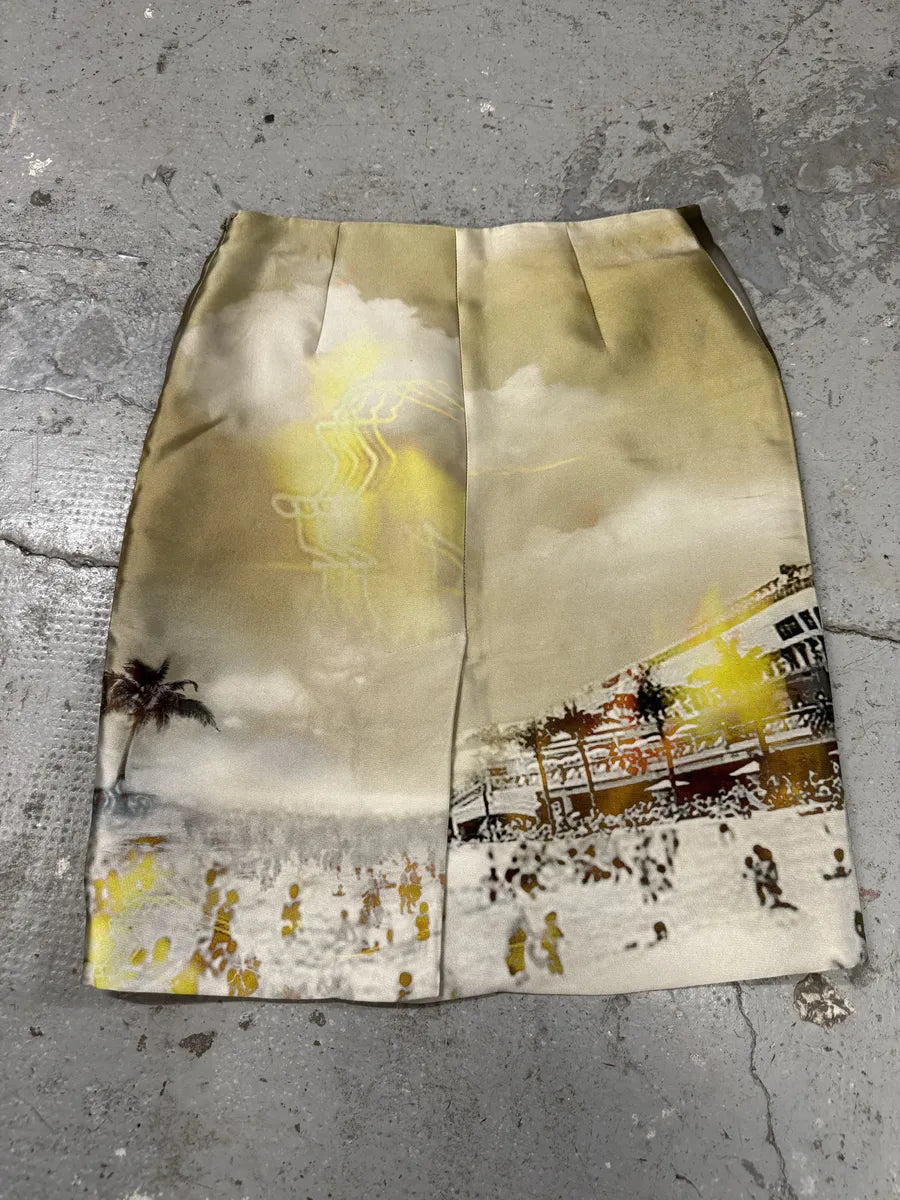 SS2010 Prada Art Print Beige Graphic Skirt (S/M) cMJlSdw 2