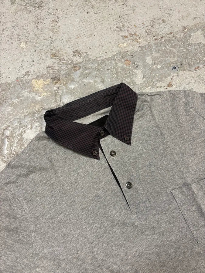 SS2010 Prada Grey Minimalist Checkered Collar Polo Shirt oVCLVCl 4