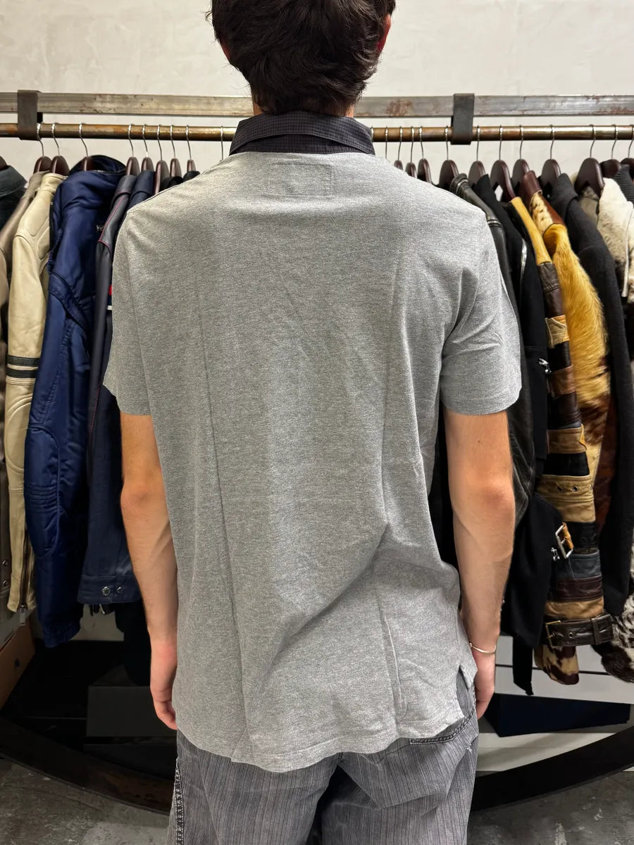 SS2010 Prada Grey Minimalist Checkered Collar Polo Shirt oVCLVCl 2