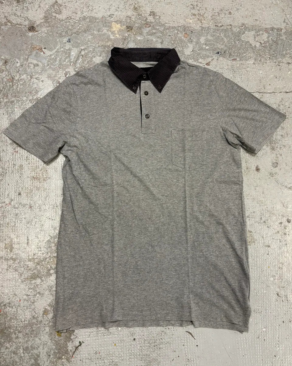 SS2010 Prada Grey Minimalist Checkered Collar Polo Shirt oVCLVCl 0