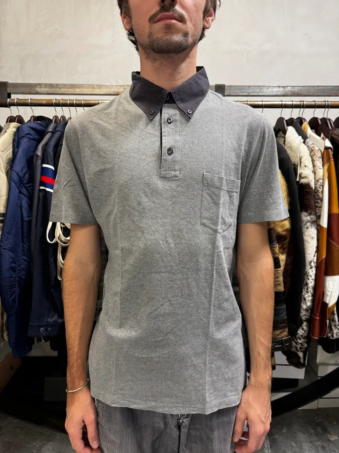 SS2010 Prada Grey Minimalist Checkered Collar Polo Shirt oVCLVCl 1