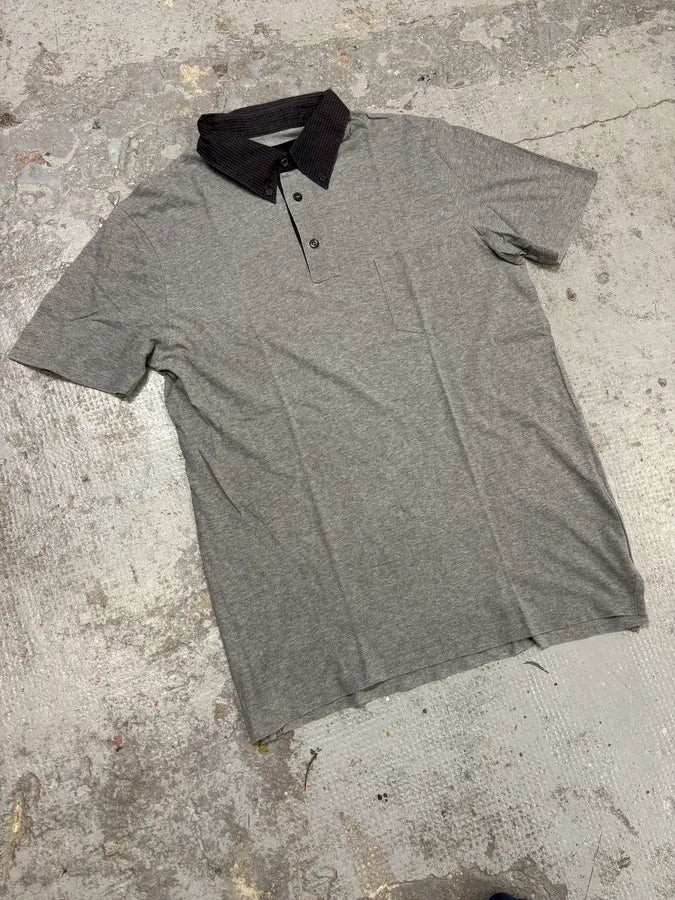 SS2010 Prada Grey Minimalist Checkered Collar Polo Shirt oVCLVCl 3