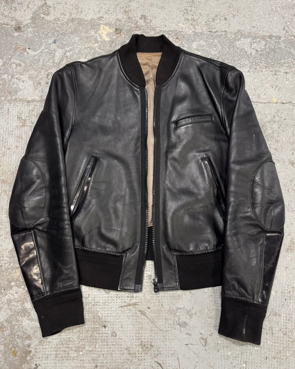 SS2011 Acne Studios Black Padded Bomber Leather Jacket OkMMfgC 0