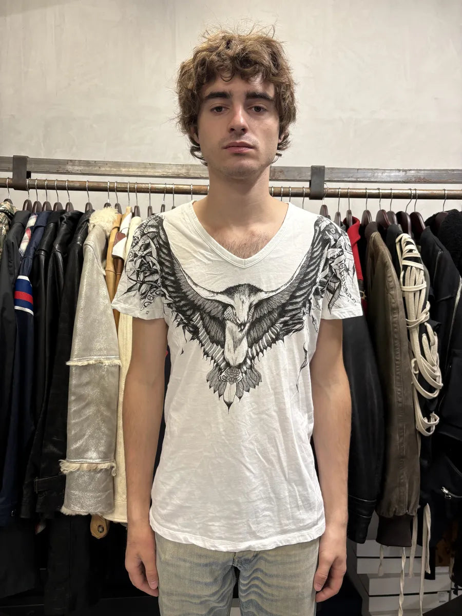 SS2011 Alexander McQueen Black & White Eagle V Neck T-Shirt VmZgZtI 0