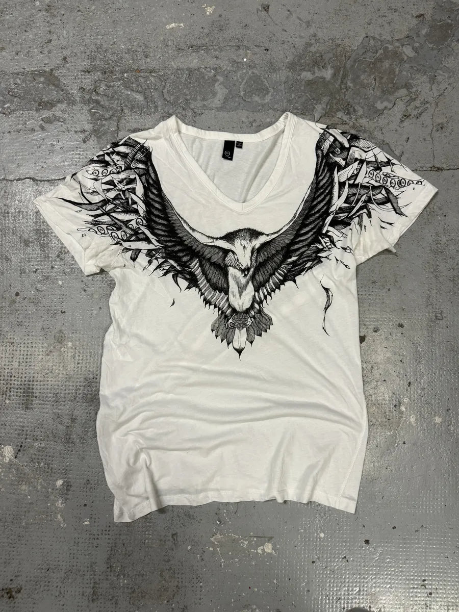 SS2011 Alexander McQueen Black & White Eagle V Neck T-Shirt VmZgZtI 2