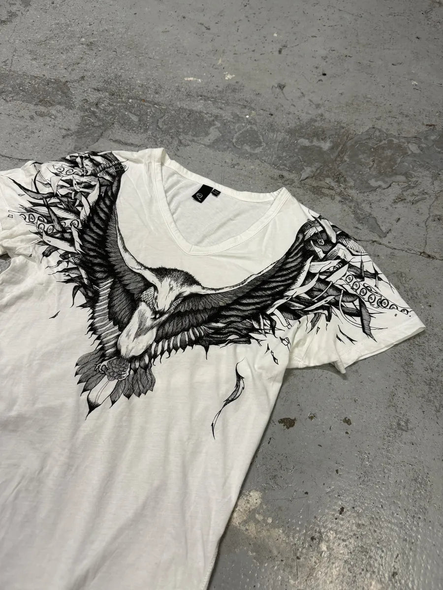 SS2011 Alexander McQueen Black & White Eagle V Neck T-Shirt VmZgZtI 9