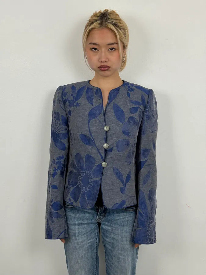 SS2011 Armani Collezioni Grey & Blue Floral Blazer Jacket eAfHAlR 1