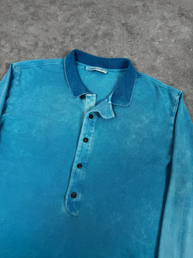 SS2011 Balmain Blue Bleached Longsleeve Polo By Christophe Decarnin kedVSfw 4