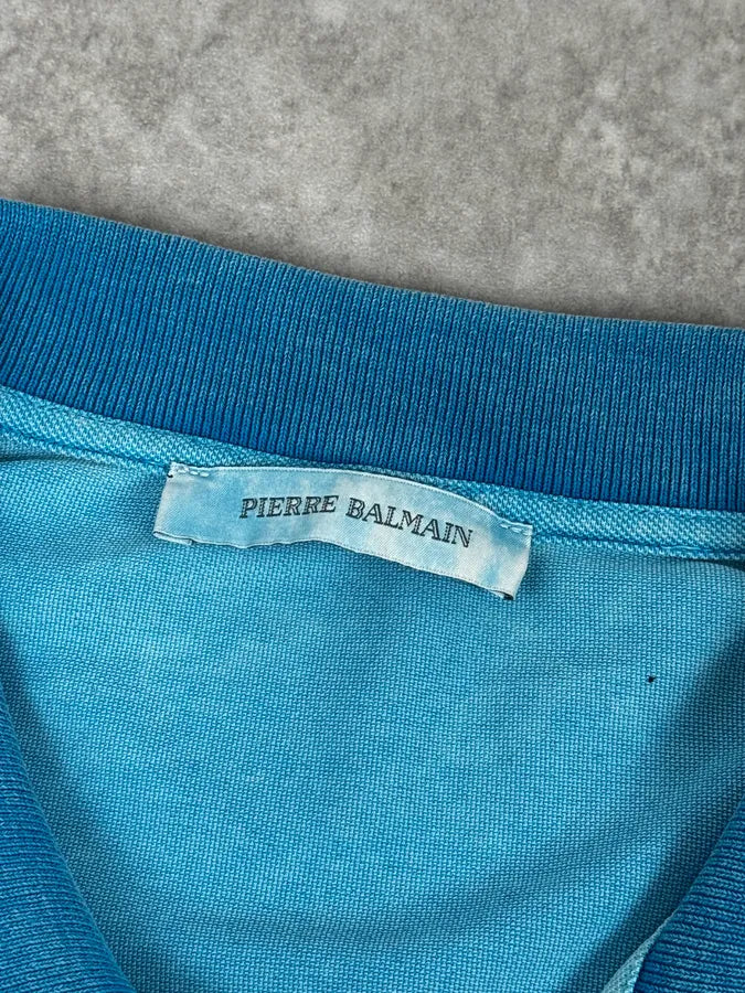 SS2011 Balmain Blue Bleached Longsleeve Polo By Christophe Decarnin kedVSfw 9