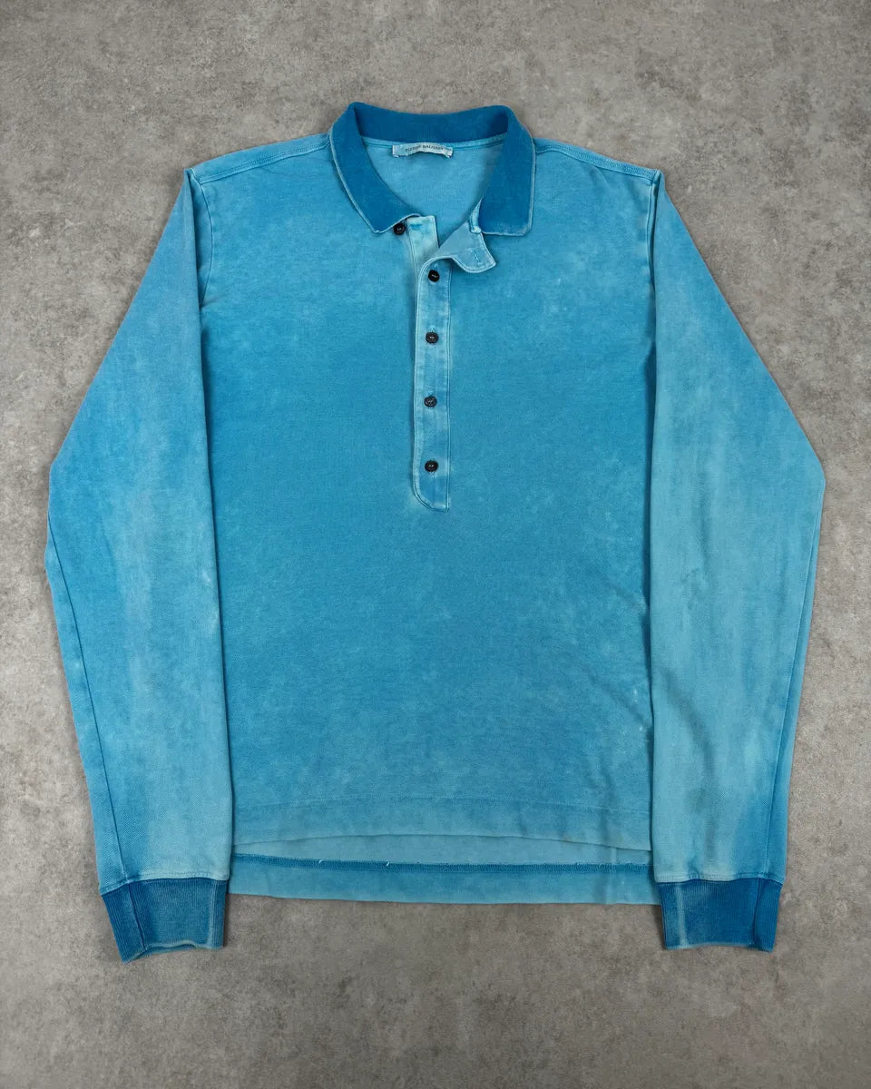 SS2011 Balmain Blue Bleached Longsleeve Polo By Christophe Decarnin kedVSfw 0