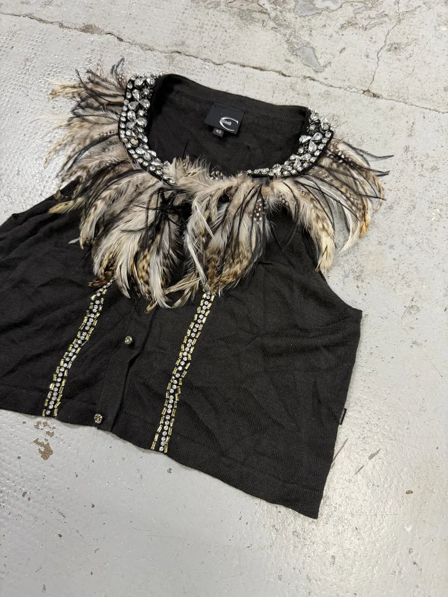 SS2011 Cavalli Black Faux Feather Tank Top cltedZT 1