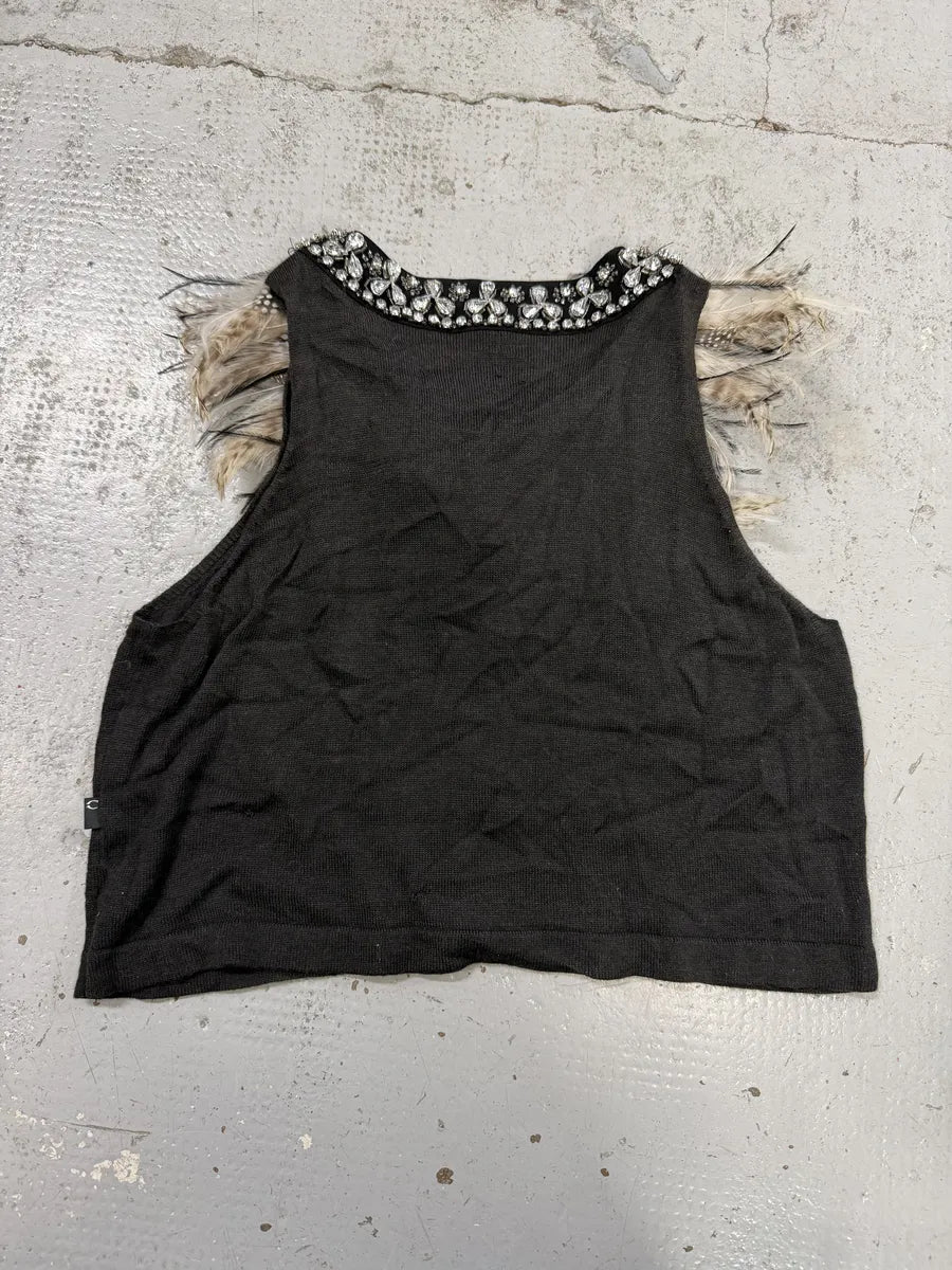 SS2011 Cavalli Black Faux Feather Tank Top cltedZT 2