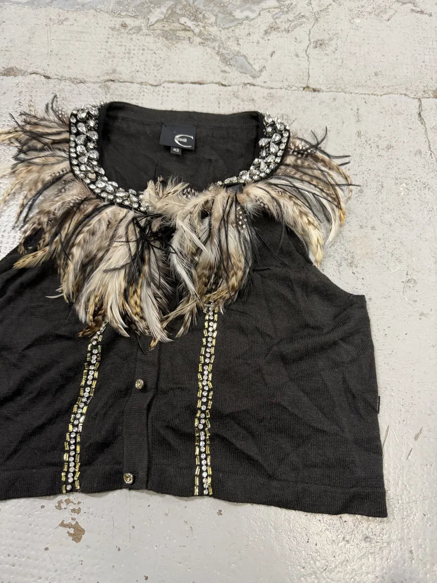 SS2011 Cavalli Black Faux Feather Tank Top cltedZT 3