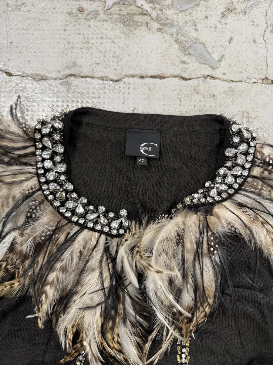 SS2011 Cavalli Black Faux Feather Tank Top cltedZT 4