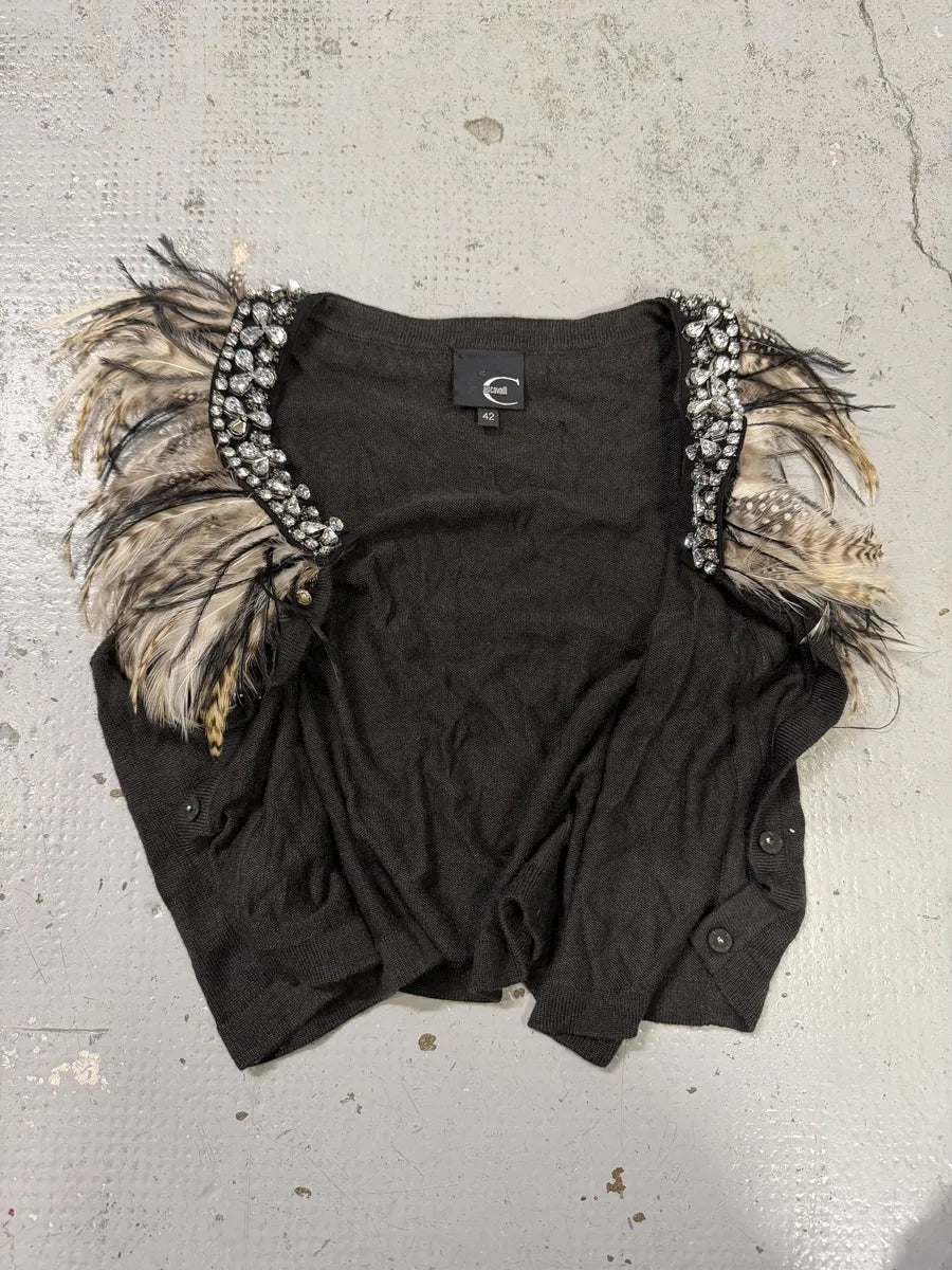 SS2011 Cavalli Black Faux Feather Tank Top cltedZT 7