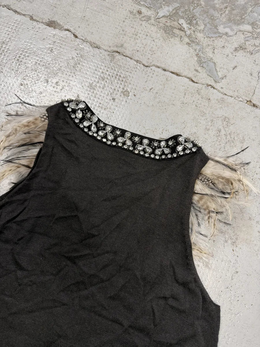 SS2011 Cavalli Black Faux Feather Tank Top cltedZT 8