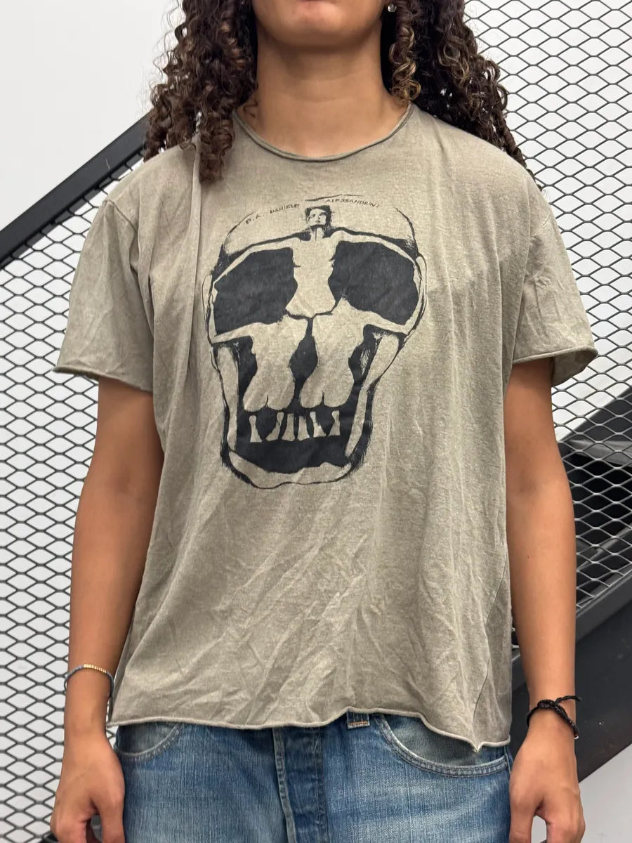 SS2011 Daniele Alessandrini Women Shape Skull Grey T-Shirt NQuisrb 1