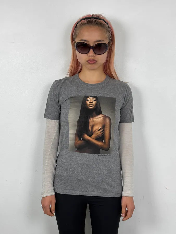 SS2011 Dolce & Gabbana Grey Naomi Campbell Photo T-Shirt FxAPInd 1