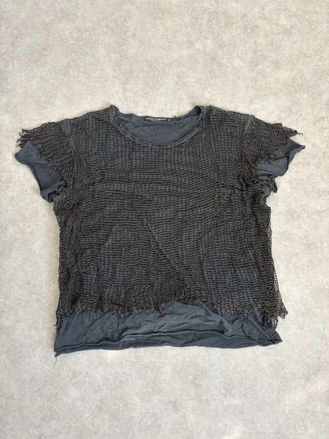 SS2011 Dolce & Gabbana Grey Net Obscure Avant-Garde T-Shirt wifSkwY 2