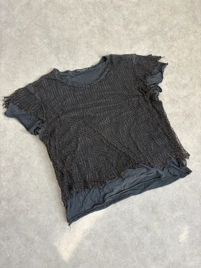 SS2011 Dolce & Gabbana Grey Net Obscure Avant-Garde T-Shirt wifSkwY 3