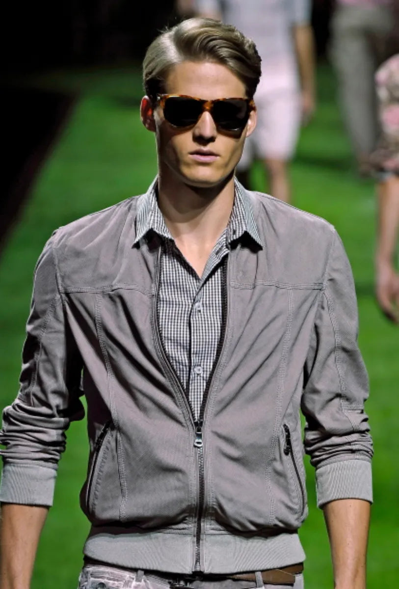 SS2011 Dolce & Gabbana Green Leather Perforated Bomber Jacket NOrOwxCL 2