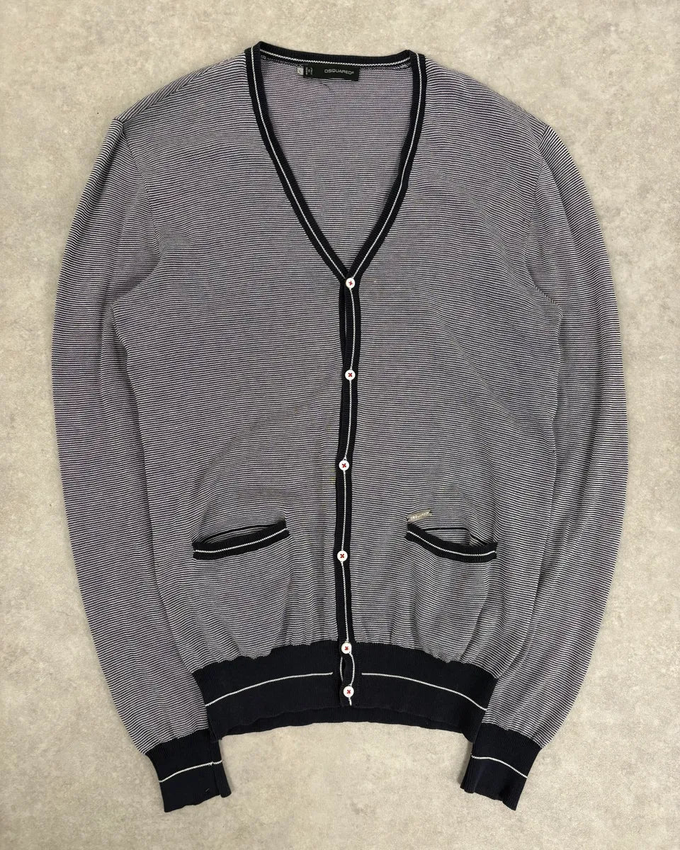 SS2011 Dsquared2 Navy & White Wool Striped Cardigan mWyhqdY 0