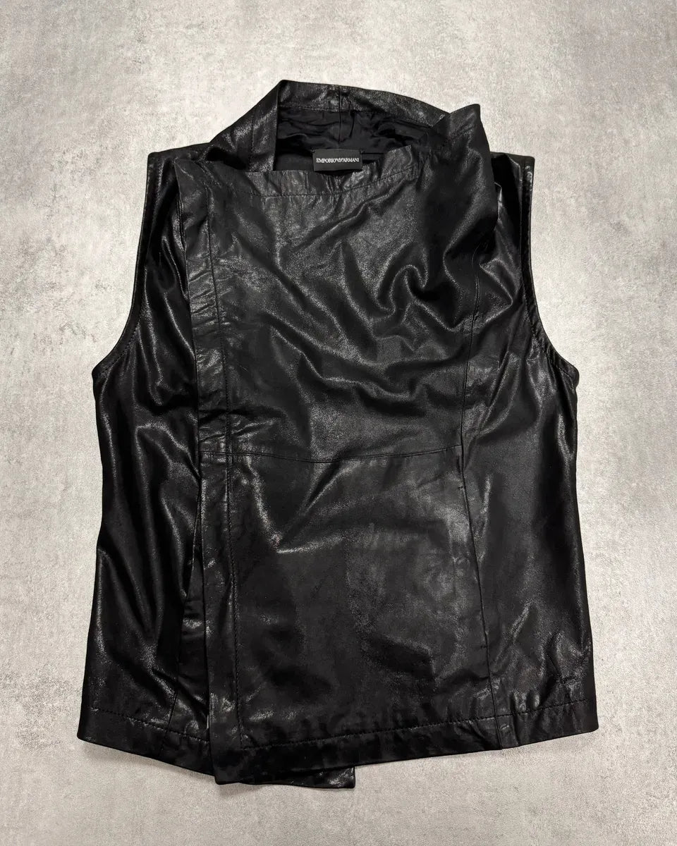 SS2011 Emporio Armani Asymmetrical Black Goat Leather Vest AAoRzSl 0