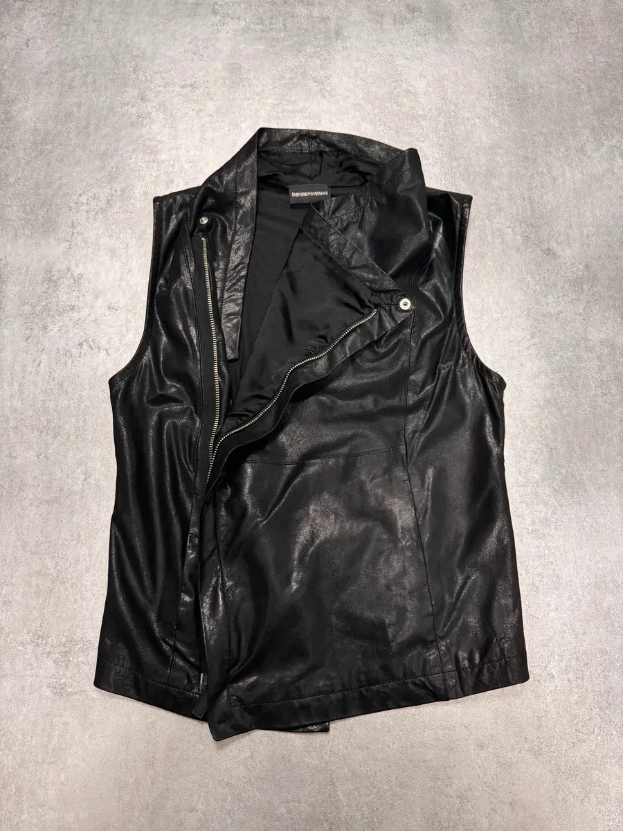 SS2011 Emporio Armani Asymmetrical Black Goat Leather Vest AAoRzSl 2