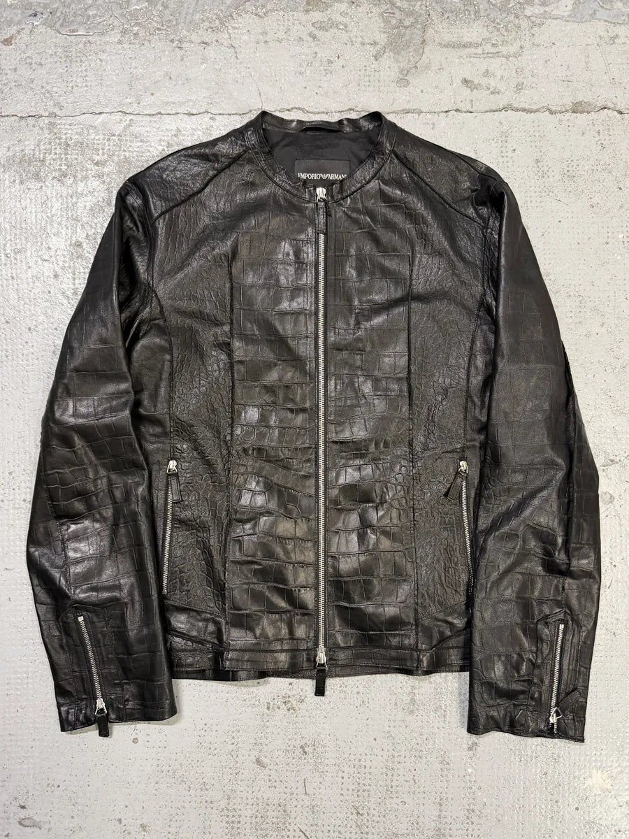 SS2011 Emporio Armani Black Crocodile-Embossed Leather Jacket oQrEbHj 0