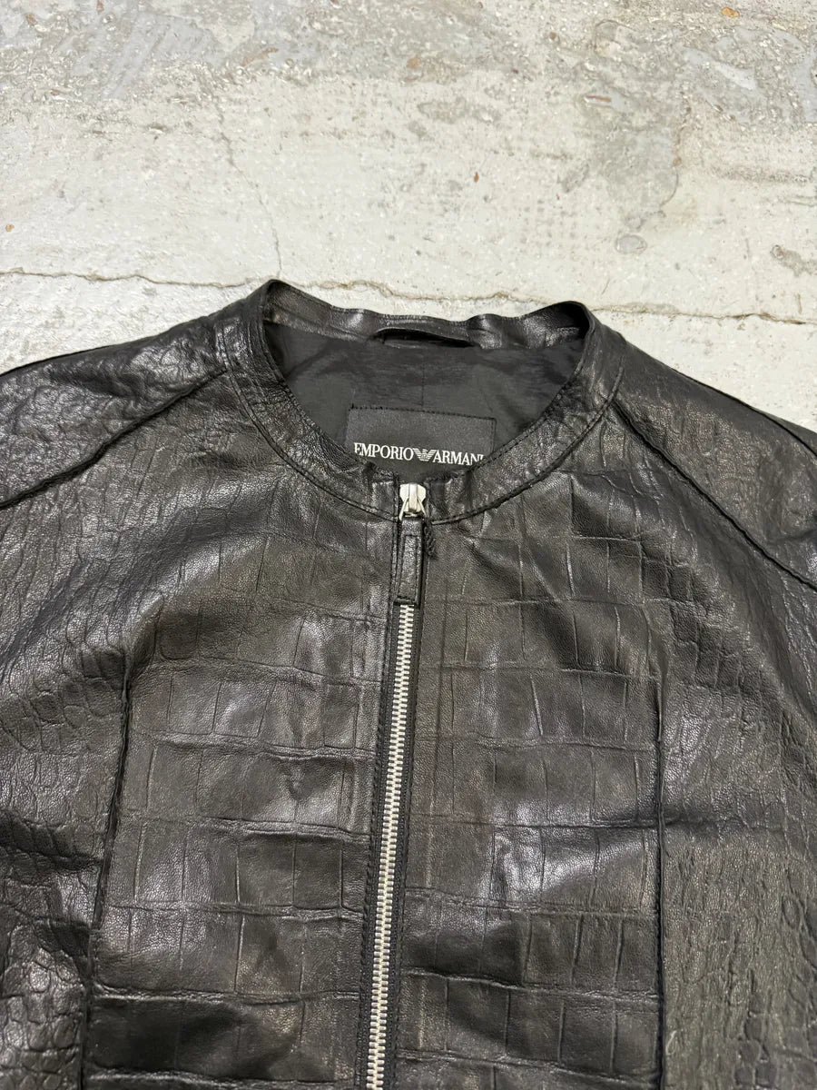 SS2011 Emporio Armani Black Crocodile-Embossed Leather Jacket oQrEbHj 11