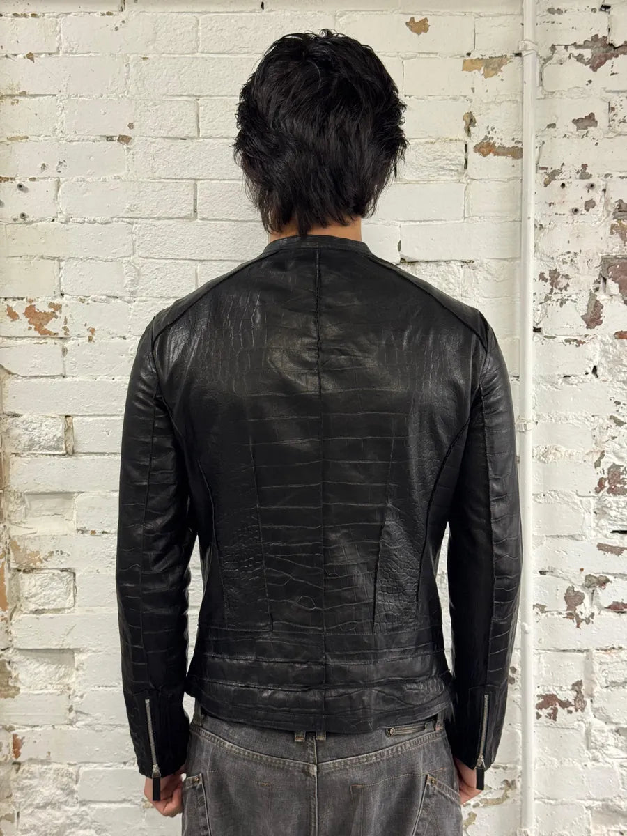 SS2011 Emporio Armani Black Crocodile-Embossed Leather Jacket oQrEbHj 3