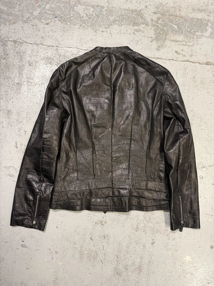 SS2011 Emporio Armani Black Crocodile-Embossed Leather Jacket oQrEbHj 4
