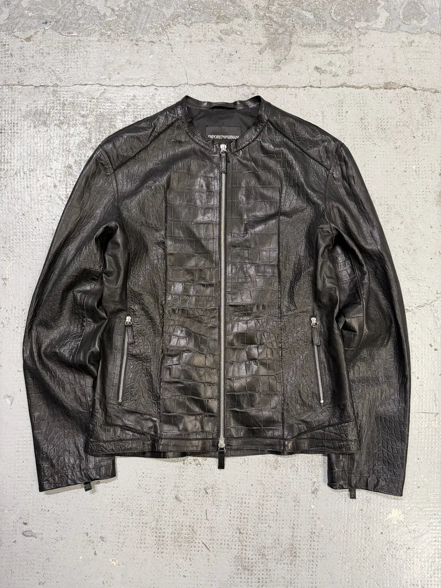 SS2011 Emporio Armani Black Crocodile-Embossed Leather Jacket oQrEbHj 5