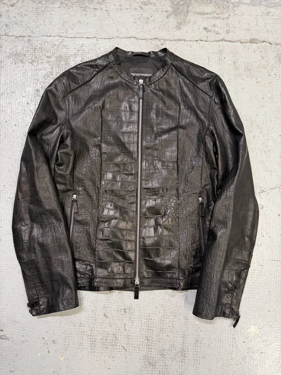 SS2011 Emporio Armani Black Crocodile-Embossed Leather Jacket oQrEbHj 6