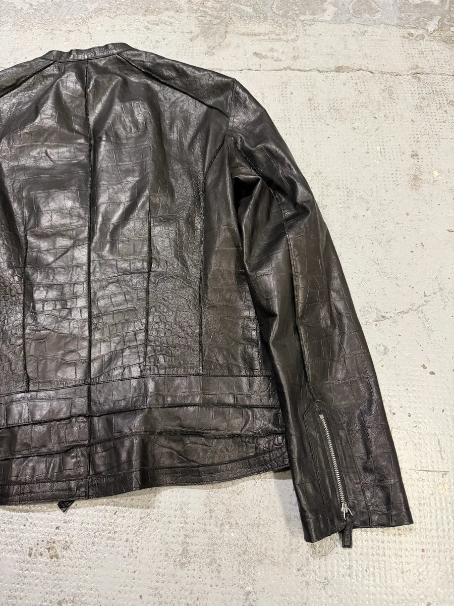 SS2011 Emporio Armani Black Crocodile-Embossed Leather Jacket oQrEbHj 7