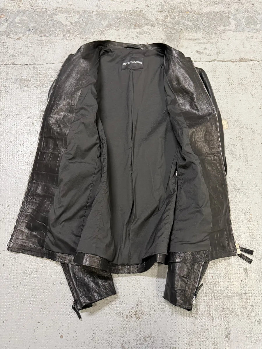 SS2011 Emporio Armani Black Crocodile-Embossed Leather Jacket oQrEbHj 10