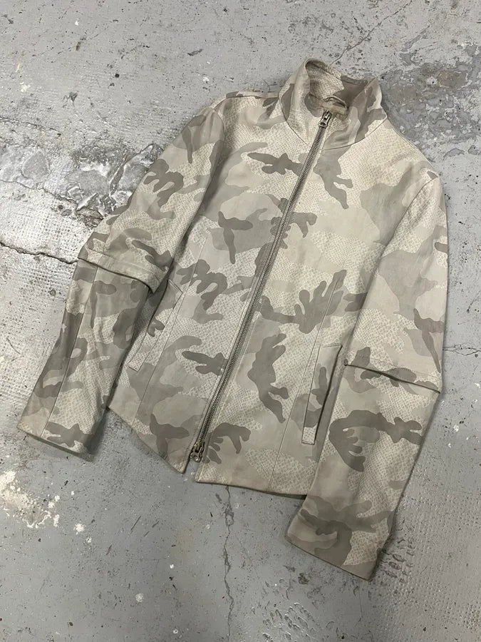 SS2011 Emporio Armani Grey Camo Leather Jacket (M) CsNWdyQ 4