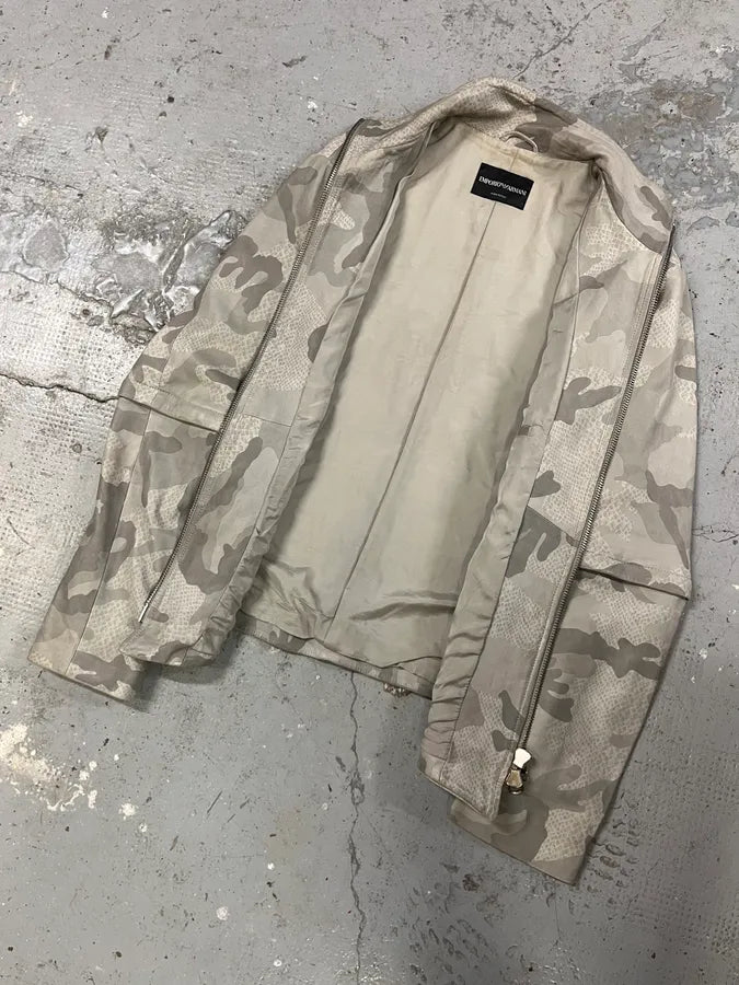 SS2011 Emporio Armani Grey Camo Leather Jacket (M) CsNWdyQ 5
