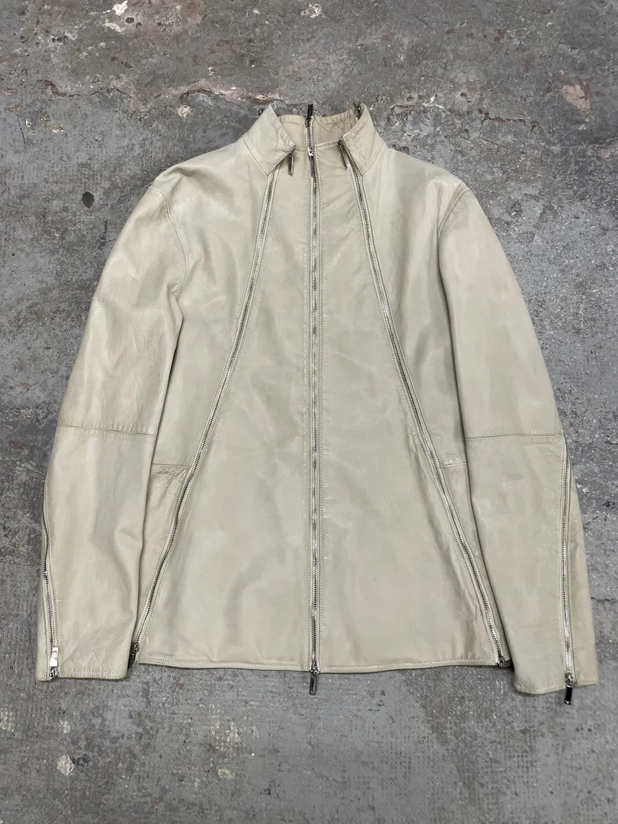 SS2011 Emporio Armani Multi Zips White Detachable Leather Jacket jEqtCcP 0