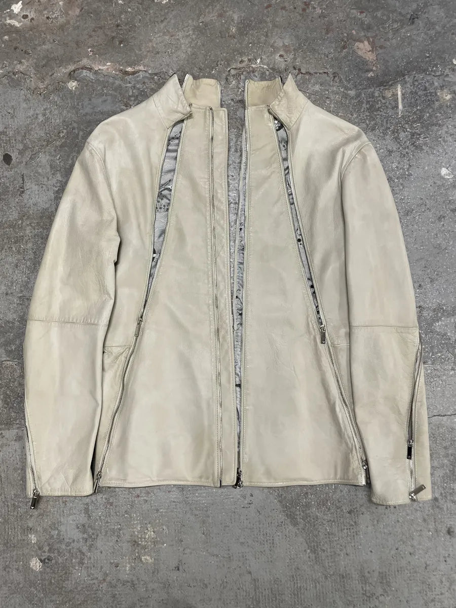 SS2011 Emporio Armani Multi Zips White Detachable Leather Jacket jEqtCcP 1