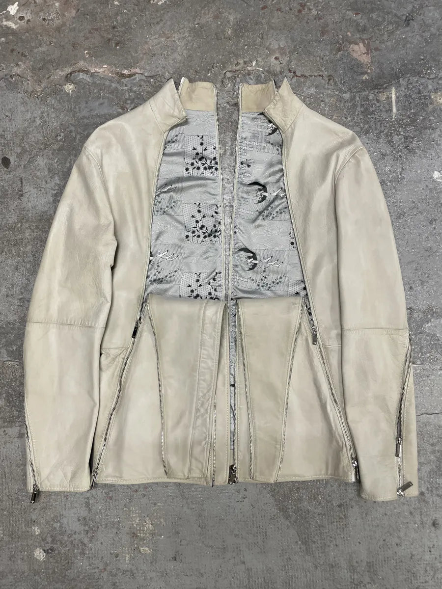 SS2011 Emporio Armani Multi Zips White Detachable Leather Jacket jEqtCcP 3