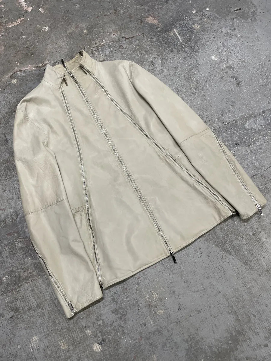 SS2011 Emporio Armani Multi Zips White Detachable Leather Jacket jEqtCcP 4