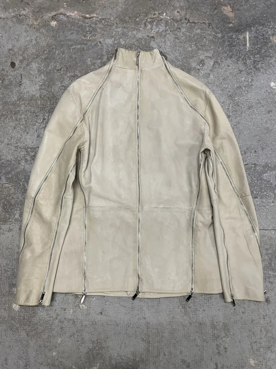 SS2011 Emporio Armani Multi Zips White Detachable Leather Jacket jEqtCcP 7