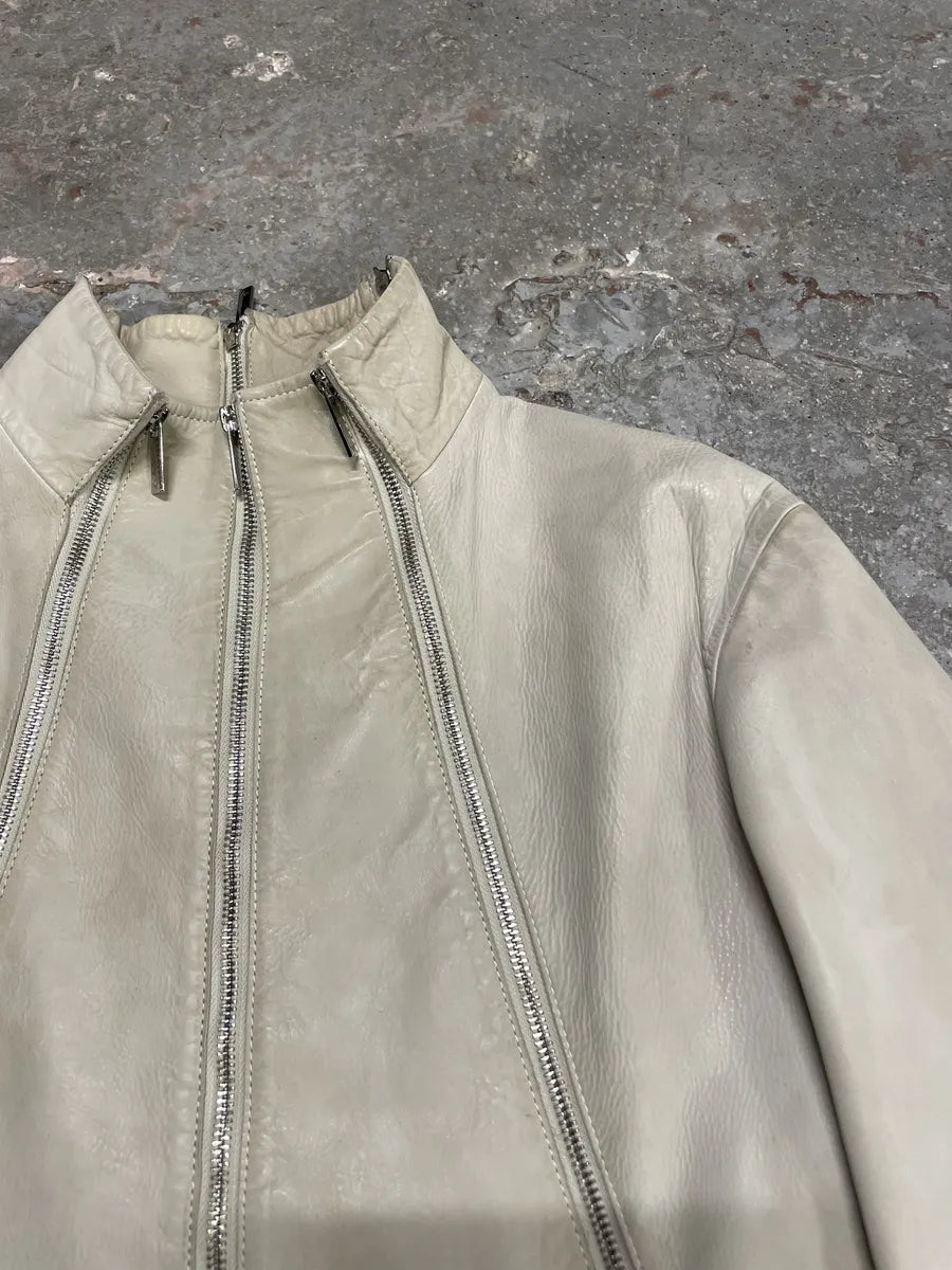 SS2011 Emporio Armani Multi Zips White Detachable Leather Jacket jEqtCcP 9