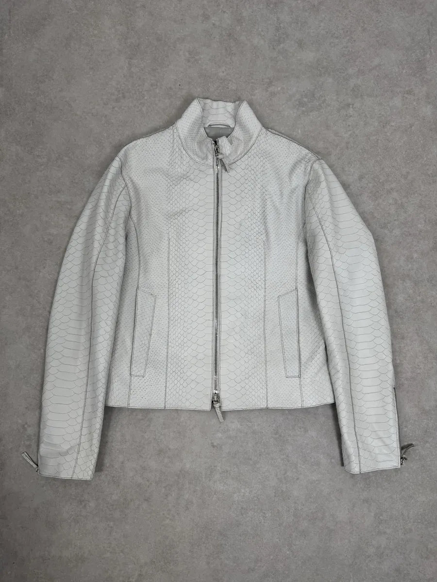 SS2011 Emporio Armani Python Embossed White Leather Jacket jKMFJXd 0