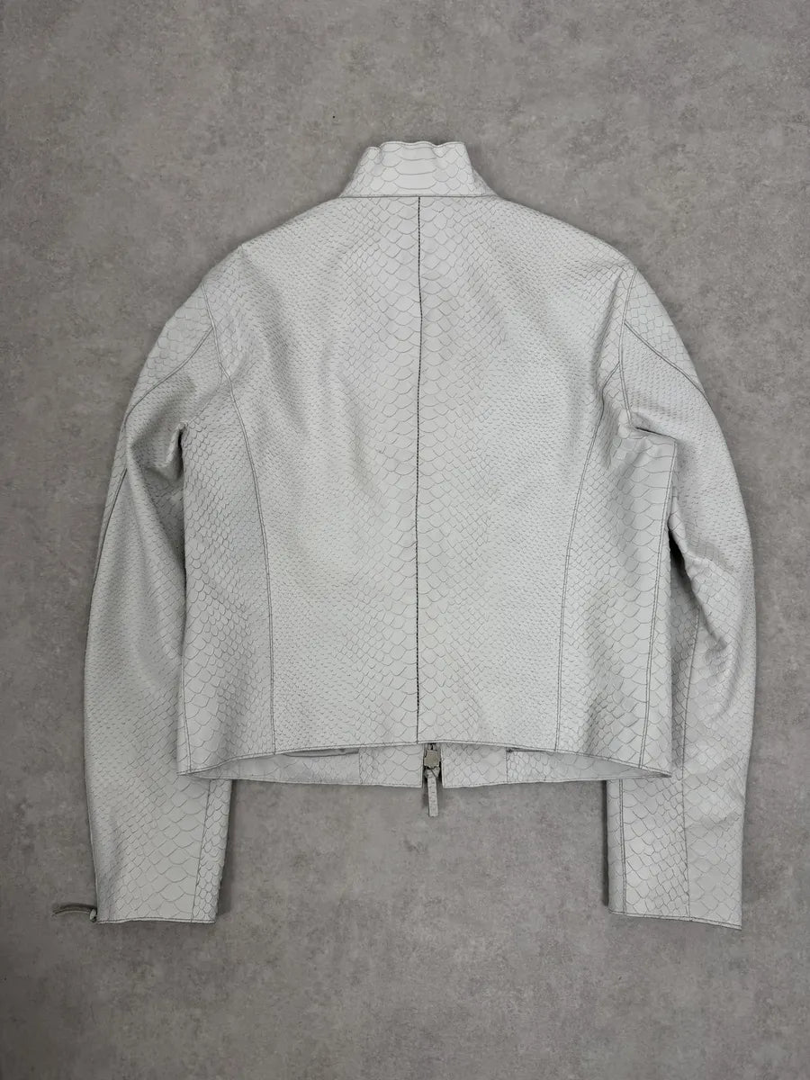 SS2011 Emporio Armani Python Embossed White Leather Jacket jKMFJXd 1