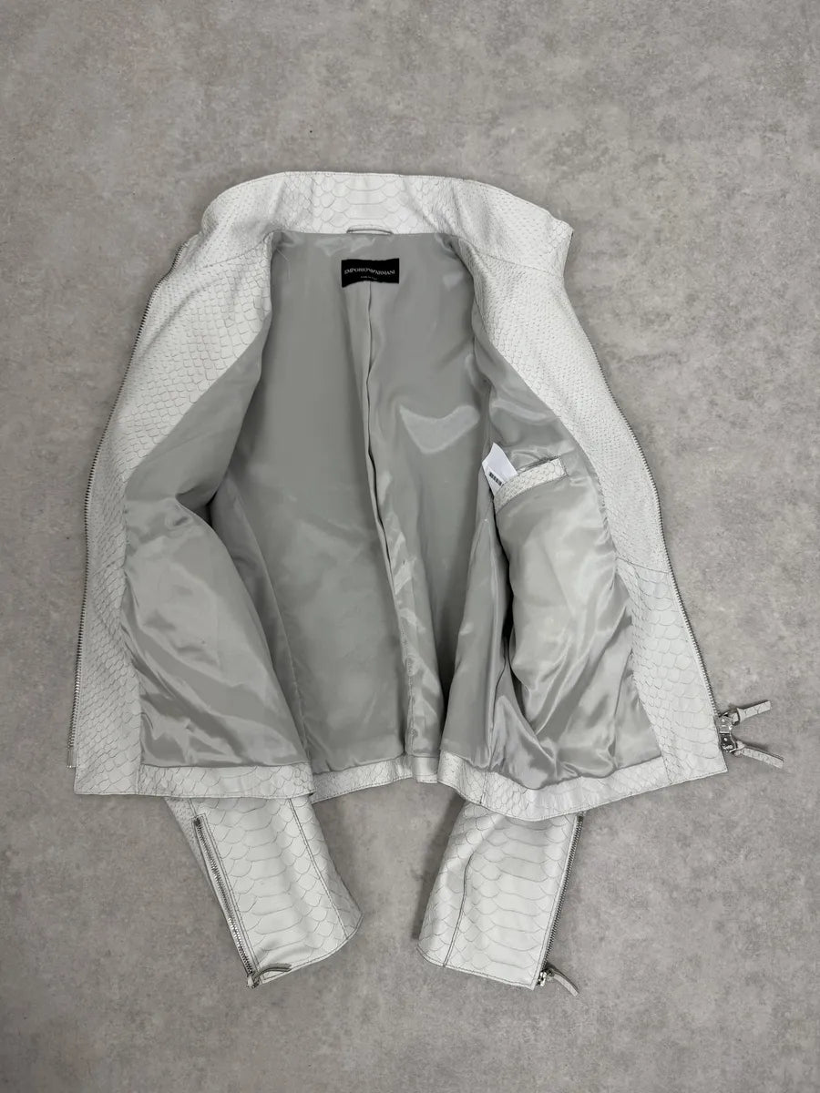 SS2011 Emporio Armani Python Embossed White Leather Jacket jKMFJXd 11