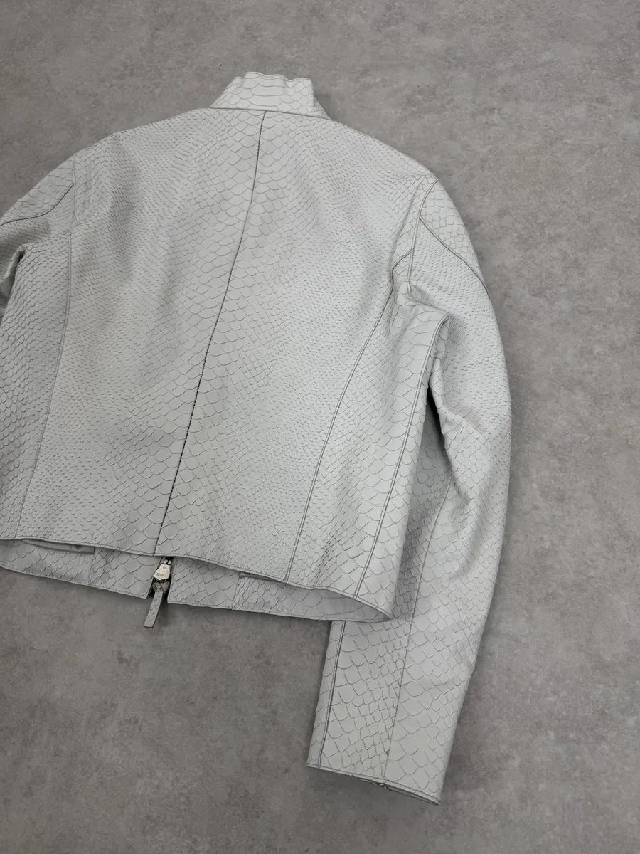 SS2011 Emporio Armani Python Embossed White Leather Jacket jKMFJXd 12