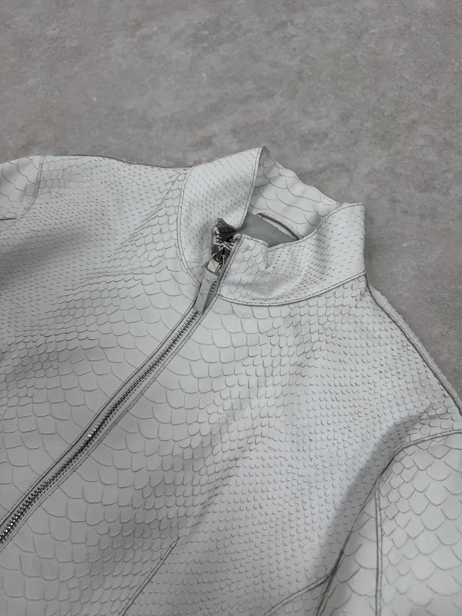 SS2011 Emporio Armani Python Embossed White Leather Jacket jKMFJXd 13