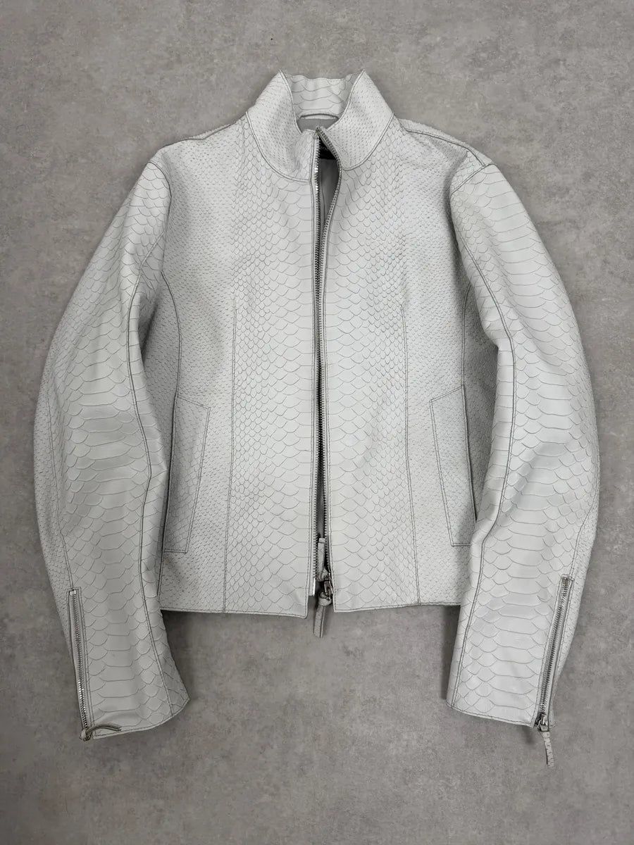 SS2011 Emporio Armani Python Embossed White Leather Jacket jKMFJXd 2